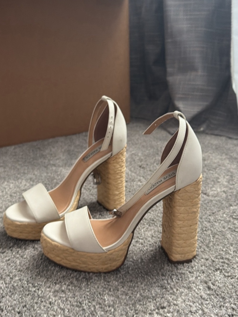 Steve Madden Cream Braided Platform Sandals with Ankle Strap - Picture 4 of 4